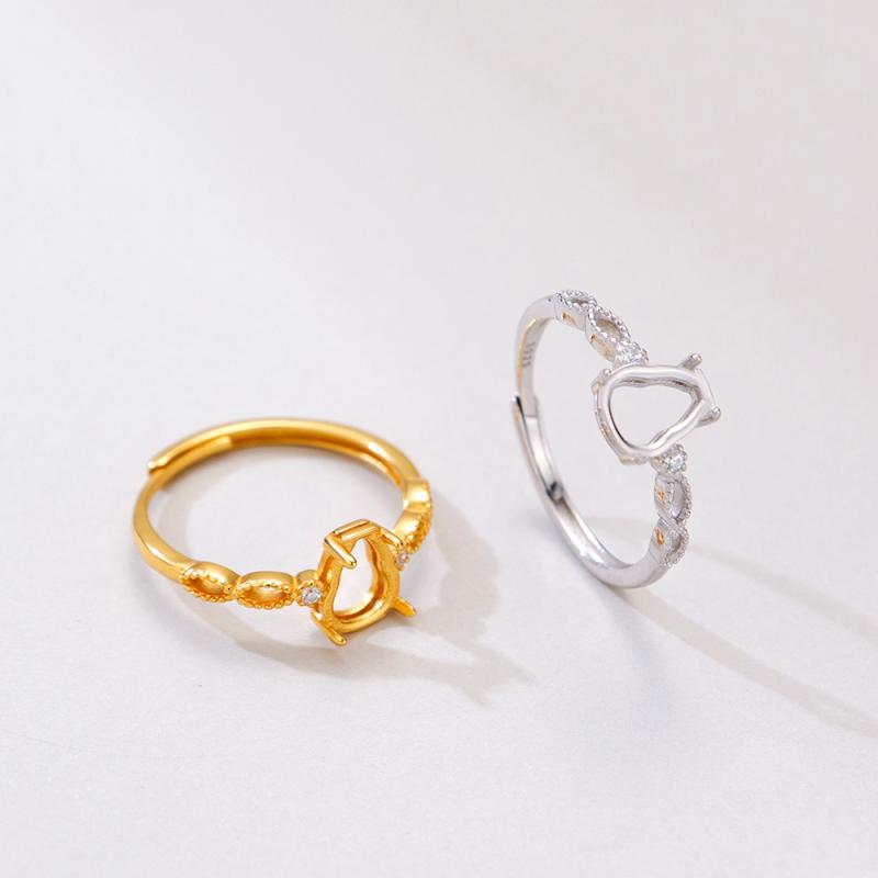 指輪 レディース 女性用 S925純銀製 金メッキ プラチナメッキ 開口 調節可能 空枠 リング台 ひょうたんモチーフ 爪留め 精巧 上品 高級感 おしゃれ ファッション 通勤 オフィス