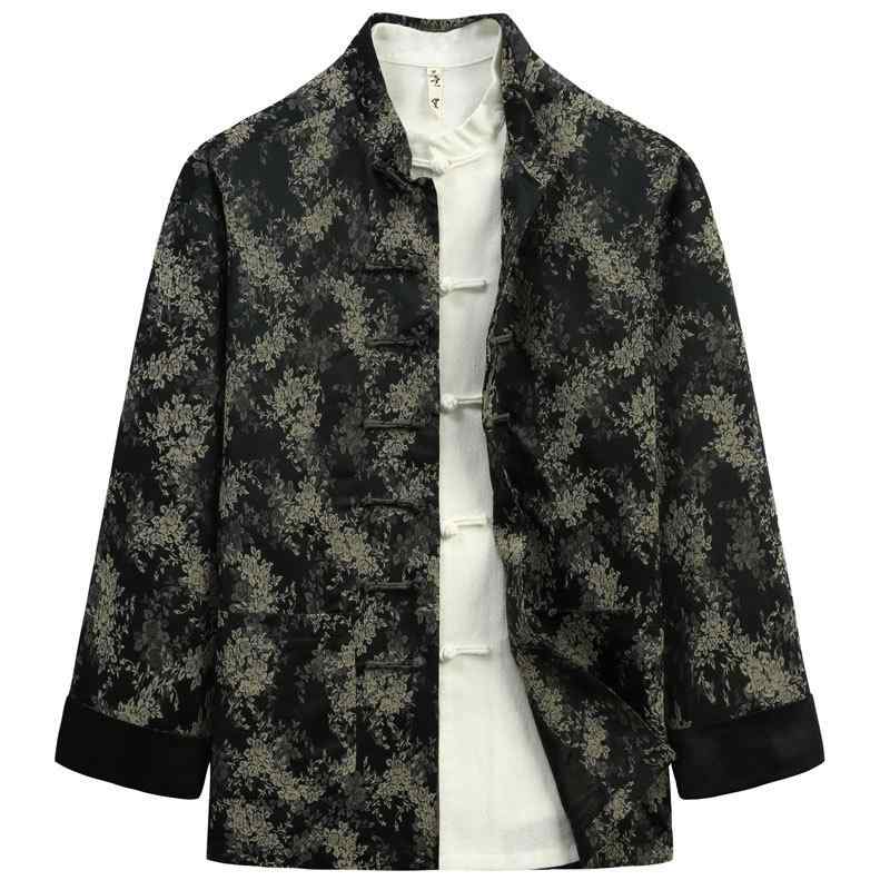 唐装 メンズ 春秋 アウター ジャケット 長袖 チャイナ服 中国風 レトロ 立ち襟 チャイナボタン 藤の花 プリント ブラック 綿 カジュアル 羽織|モズラボ