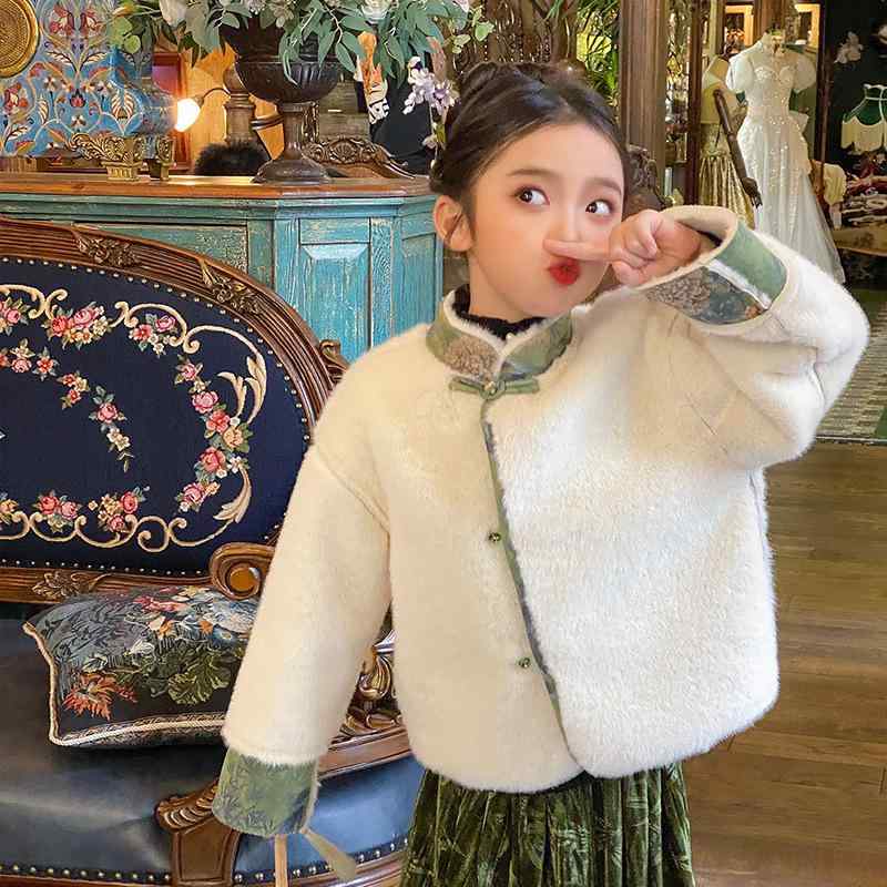 キッズ 女の子 中国風 レトロ リバーシブル もこもこ ファー 厚手 長袖 アウター コート トップス スカート セットアップ コットン 秋冬 4,504円