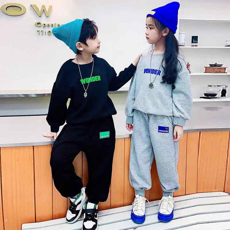 子供服 男女兼用 キッズ 男の子 女の子 春秋 薄手 韓国風 カジュアル ストリート系 スウェット トレーナー 長袖 パンツ セットアップ コットン スポーツウェア ルームウェア