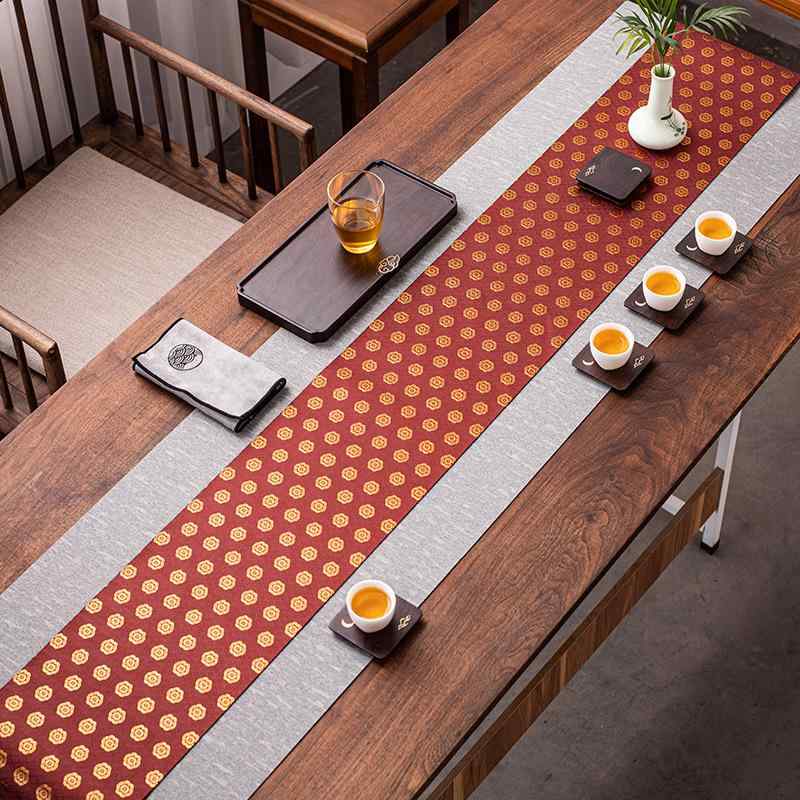 テーブルランナー 撥水加工 両面 リバーシブル 和風 禅風 新中式 モダン 錦織 綿麻 ファイバー 茶席 茶道 ティーマット リビング 書斎 ダイニング 業務用 テーブルマット 格子柄