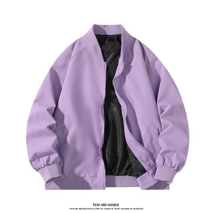 ジャケット メンズ レディース ユニセックス 防風 ベースボールカラー ブルゾン ジップアップ ゆったり ビッグシルエット 無地 カジュアル ストリート 春秋アウター ポリエステル リブ裾 ジップポケット