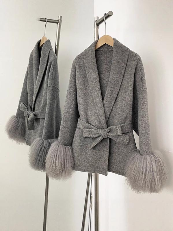ウールコート レディース 高級感 ダブルフェイス ハンドメイド ベルト付き ショールカラー カシミヤ ウール 小柄向け ショート丈 秋冬 エレガント ゆったり レトロ アウター｜モズラボ