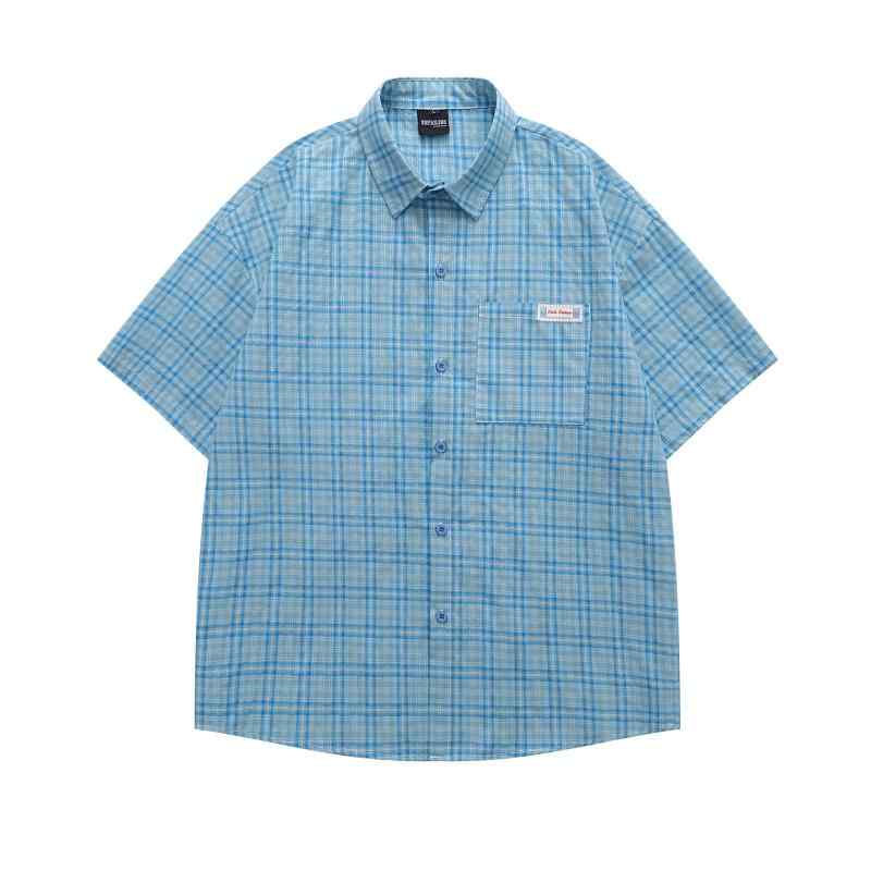 シャツ メンズ レディース 春夏 アメカジ カジュアル オーバーサイズ コットン 半袖 チェックシャツ ポケット付き イージーケア ペアルック お揃い ブルー レッド ストリートファッション 普段使い