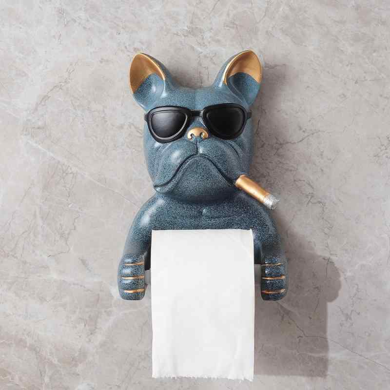 トイレットペーパーホルダー 穴あけ不要 壁掛け式 フレンチブルドッグ 犬 おしゃれ かわいい 置物 バスルーム トイレ リビング 洗面所 多機能 ティッシュケース 粘着式 樹脂製収納