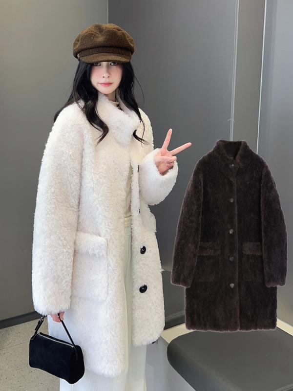 コート レディース ラムウール ムートン ロング丈 スタンドカラー 立ち襟 ファー ピュアウール 厚手 暖かい 高級感 通勤 防寒 アウター|モズラボ