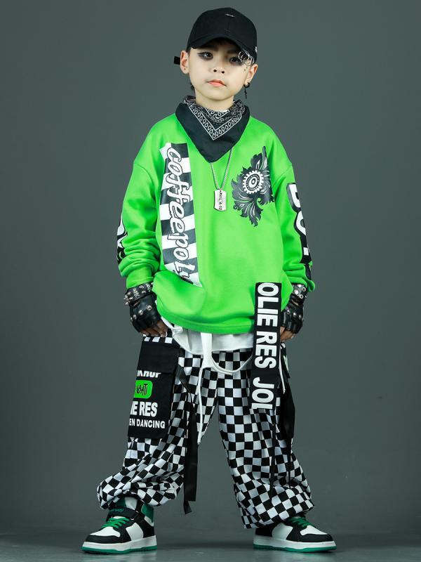 キッズ 男の子 ヒップホップ ストリート ダンス衣装 韓国風 発表会 演出服 セットアップ おしゃれ クール カジュアル 春秋 柔らかい肌触り 綿混素材 チェック柄 切り替え プリント