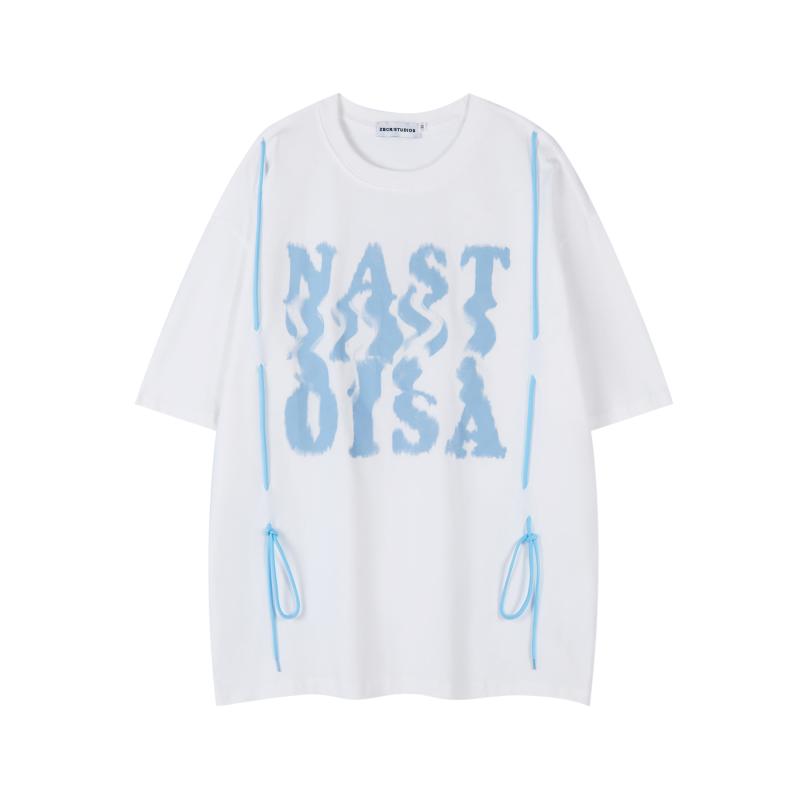 Tシャツ メンズ アメカジ ゆったり ルーズフィット ビッグシルエット ロゴプリント ドローストリングデザイン 丸首 プルオーバー 綿100% カジュアル ユニセックス 夏物 白 コーヒー色