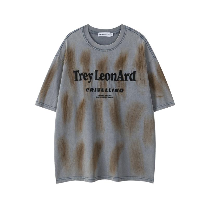 Tシャツ メンズ 半袖 ヘビーウェイト ゆったり ウォッシュ加工 スプレーペイント 綿100% アメカジ レトロ 廃墟風 ストリート クルーネック カジュアル カップル ペア