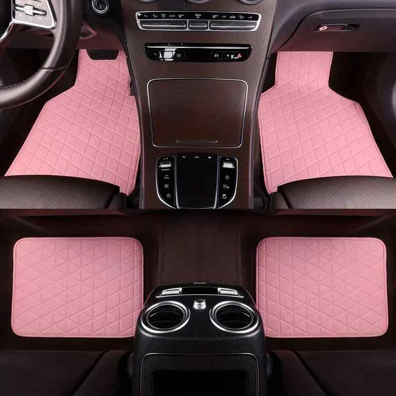 車用フロアマット 汎用 5点セット ピンク レザー 高級感 耐摩耗性 滑り止め 汚れ防止 お手入れ簡単 丸洗い可能 オールシーズン 車内アクセサリー