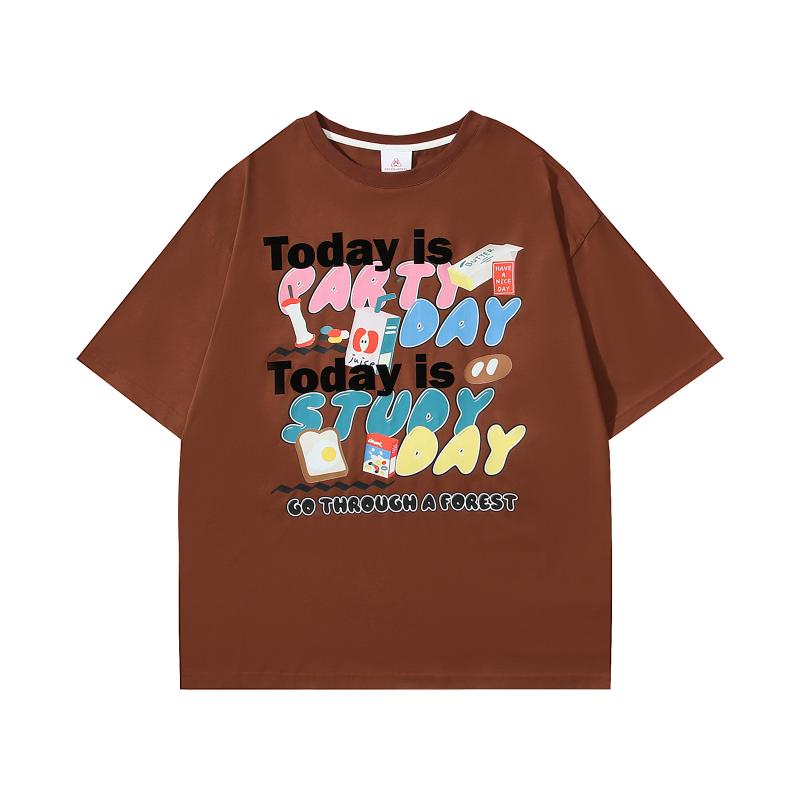 Tシャツ ユニセックス アメカジ カラフル 英字プリント カジュアル 半袖 コットン100% ゆったり オーバーサイズ 着回し抜群 カップル ペアルック ストリートファッション ベージュ ブラウン 春夏