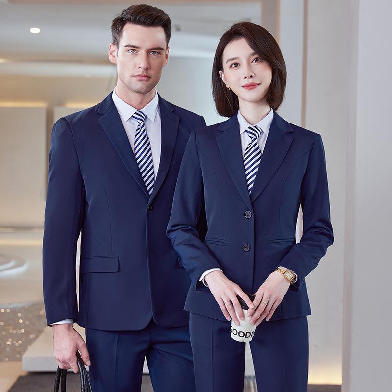 スーツ 男女兼用 ユニセックス セットアップ 上品 エレガント ビジネス オフィス 通勤 制服 事務服 接客 リクルート 就活 長袖 ロングパンツ ポリエステル ストレッチ シワになりにくい 春夏 黒 紺 S-5XL