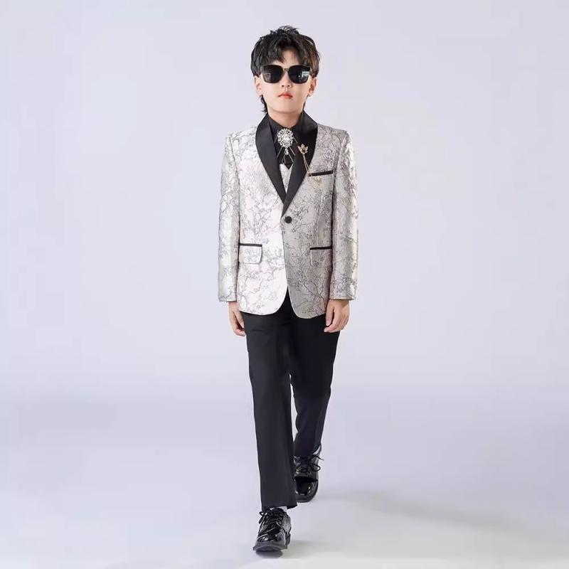 スーツ キッズ 男の子 ボーイズ ジュニア ジャケット セットアップ 高級感 シルバープリント 英国風 シングルボタン ピアノ発表会 演奏会 結婚式 パーティー フォーマル