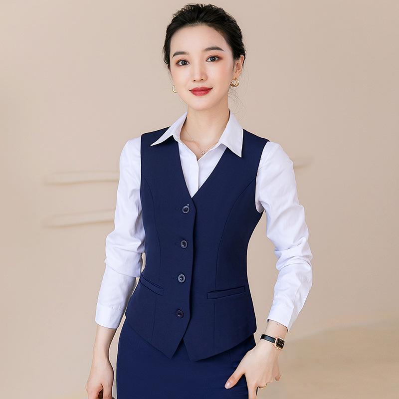 ベスト レディース オフィス ビジネス 通勤 制服 ユニフォーム ホテル レストラン フロント 接客業向け 上品 エレガント ノースリーブ セットアップ 上下セット ポリエステル スパンデックス混 黒 赤 青 豊富なサイズ対応