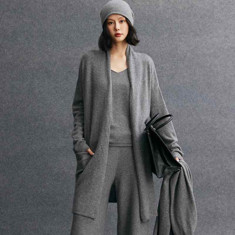 ニットカーディガン レディース やわらか カシミヤ 秋冬 ゆったり ミドル丈 スタンドカラー 長袖 厚手 ポケット付き 無地 上品 大人カジュアル アウター｜モズラボ
