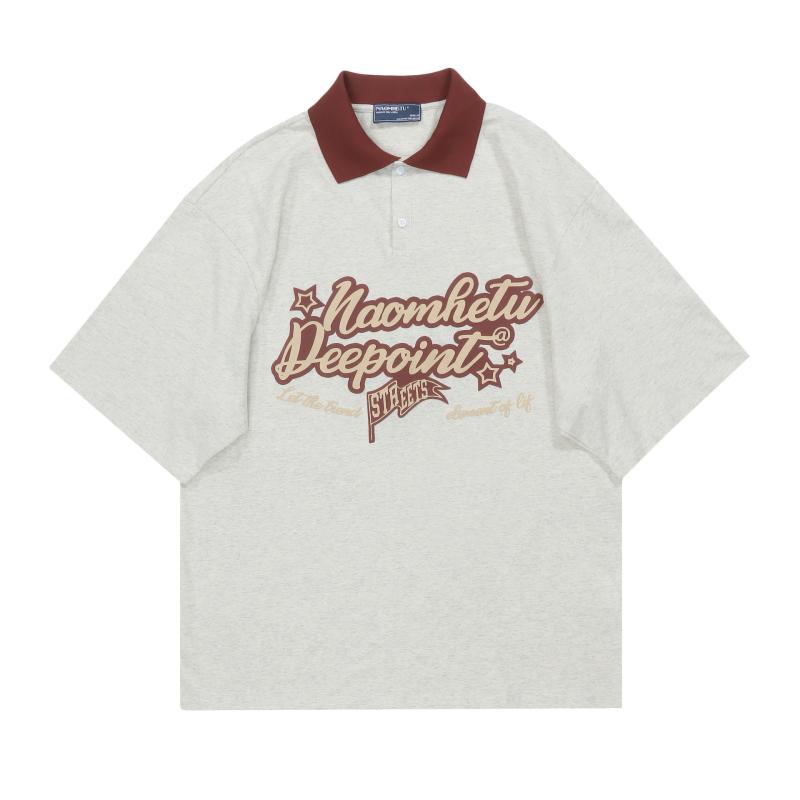 ポロシャツ メンズ レディース 半袖 フロッキー加工 レタリング アメカジ カレッジスタイル ゆったり オーバーサイズ 綿素材 通気性 春夏 着回し カジュアル