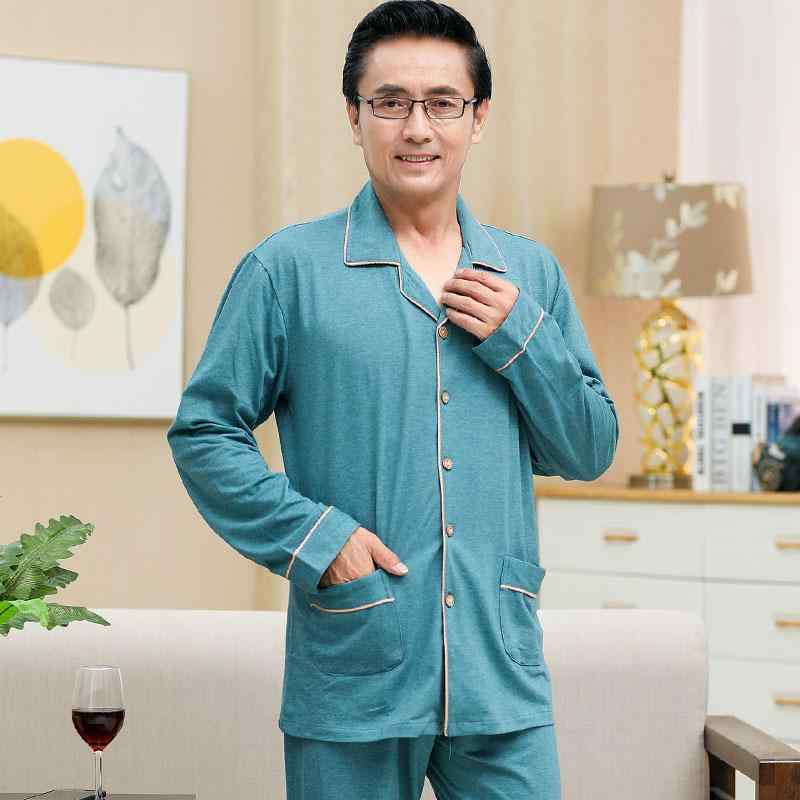 ルームウェア メンズ パジャマ 中高年 お父さん 春秋 綿100% 長袖 前開き 通気性 快適 ゆったり 大きいサイズ 上下セット 部屋着