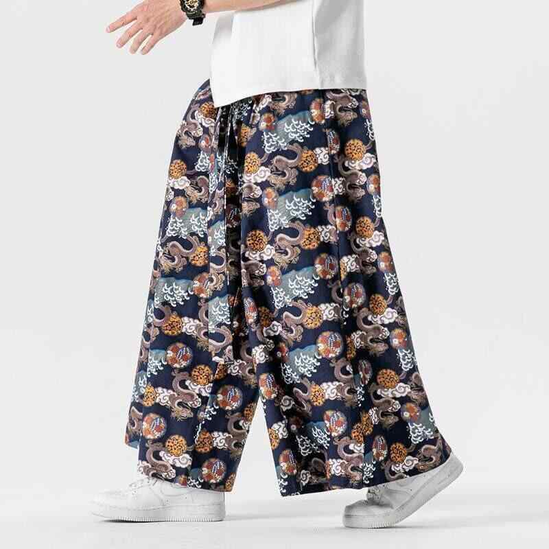 漢服 メンズ 春夏 大きいサイズ ゆったり ワイド ストレート スカート風パンツ ネオチャイナ スタイル おしゃれ トレンド カジュアル ポリエステル素材 パープル ブラック ネイビー