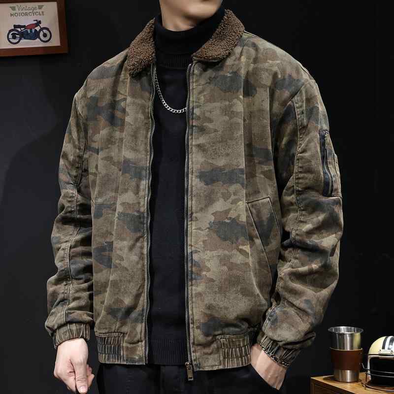 ジャケット メンズ ブラウン 裏ボア 厚手 保温 防寒 迷彩柄 レトロ ワークテイスト ゆったりシルエット オーバーサイズ おしゃれ カジュアル 襟付き 長袖 秋冬 アウター｜モズラボ