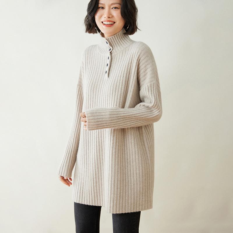 ニットワンピース レディース 厚手 カシミヤ ハイネック リブ編み ゆったり オーバーサイズ ミドル丈 長袖 着痩せ効果 カジュアル オフィス 秋冬｜モズラボ