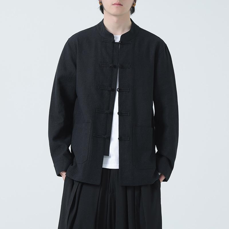 シャツ メンズ ビッグサイズ ゆったり レトロ 中華風 綿麻 長袖 開襟 チャイナ 羽織り カーディガン アウター カジュアル 秋冬 麻素材