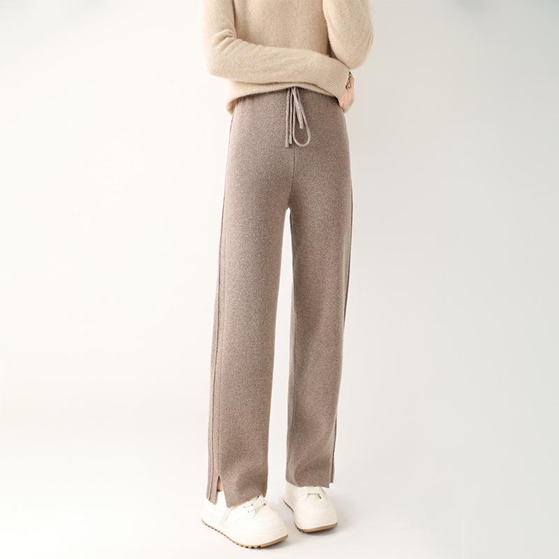 ニットパンツ レディース 厚手 暖か ハイウエスト 伸縮性 ストレッチ 上質ウールブレンド スリムストレート カジュアル きれいめ 通勤 オフィス 大人 上品 エレガント 秋冬