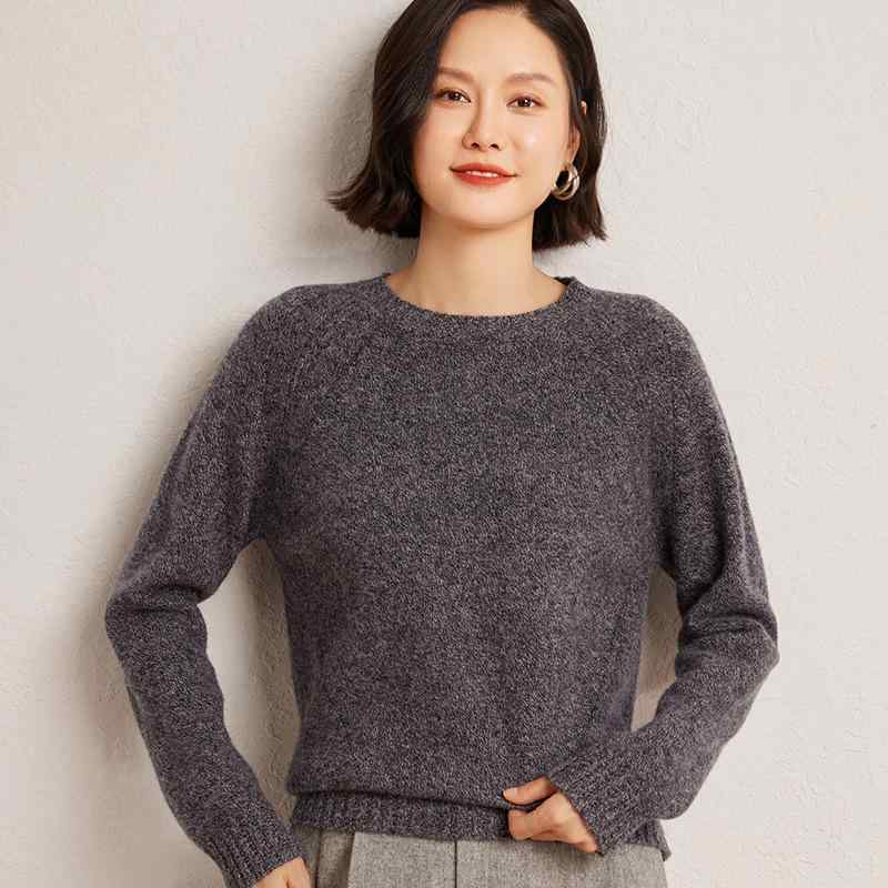 ニット レディース 秋冬 メランジ クルーネック カシミヤ ゆったり プルオーバー セーター 厚手 保温 長袖 通勤 オフィス カジュアル