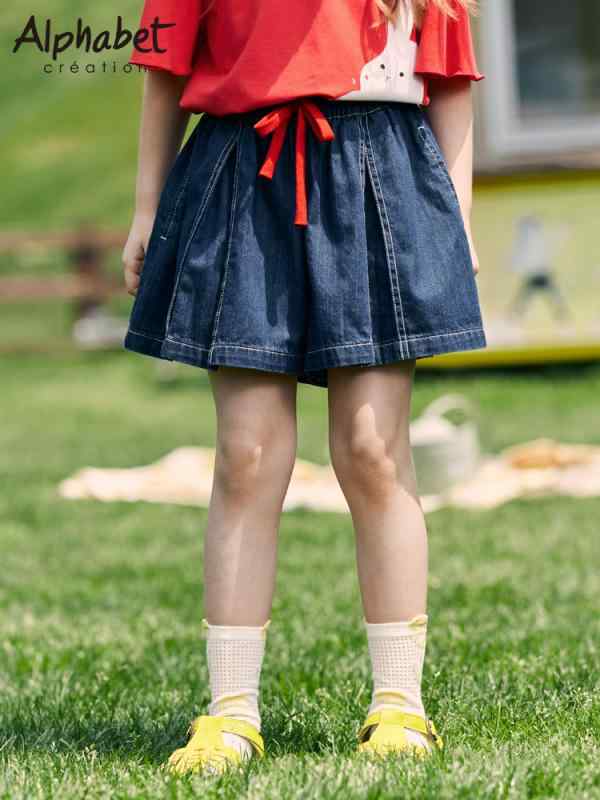 デニム ショートパンツ キッズ ボトムス 子供服 女の子 春夏 ゆったり カジュアル 薄手 おしゃれ ブルー