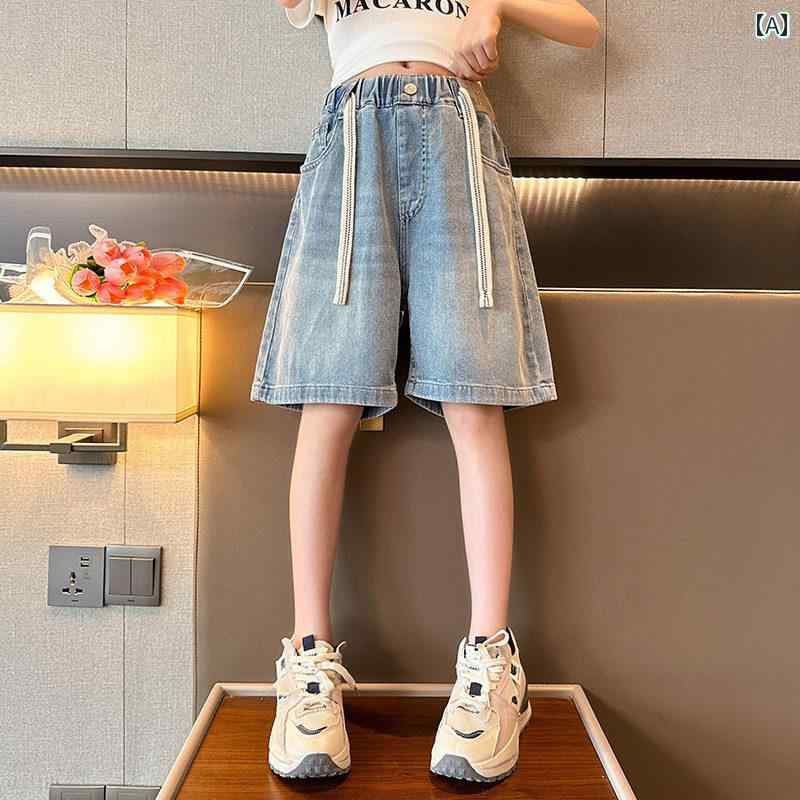 デニム ショートパンツ キッズ ボトムス 子供服 女の子 ジーンズ 春夏 薄手 ワイド おしゃれ ブルー