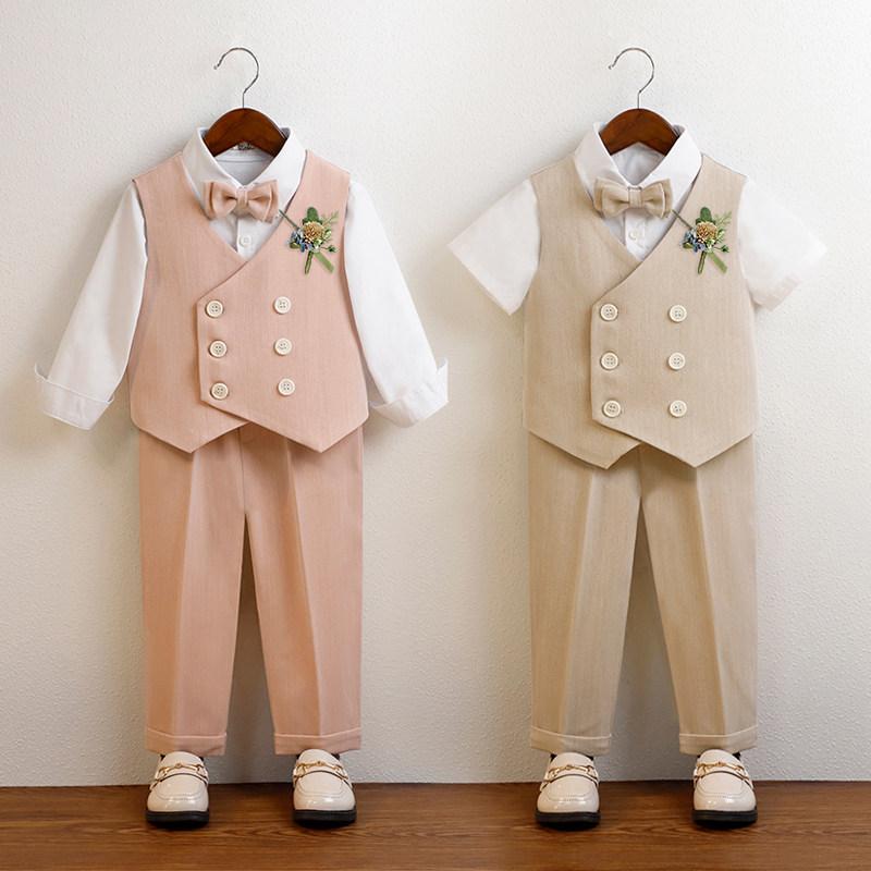 キッズ フォーマル スーツ 子供 男の子 結婚式 発表会 夏 韓国 衣装 ベビー ジャケット ベスト ピンク ベージュ