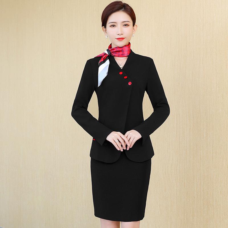 スーツ レディース 女性用 セットアップ 高級感 ビジネス オフィス OL通勤 事務服 制服 ユニフォーム ホテル 受付 美容師 客室乗務員 接客 長袖 春秋
