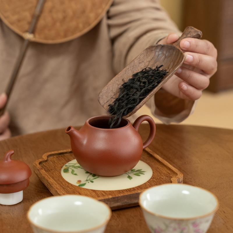 茶道具 ウォールナット 無垢材 天然木製 手彫り ハンドメイド レトロ アンティーク 和モダン 茶道六君子 茶器セット 茶葉用具