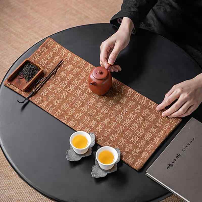 茶席 絞り染め 厚手キャンバス地 防水 撥水 乾泡マット オリエンタルスタイル クラシックデザイン テーブルランナー 茶道布 茶道具 おしゃれ インテリア雑貨