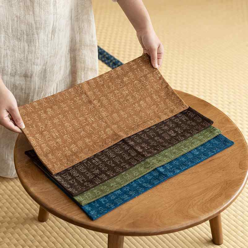 ティーマット 新中式スタイル 古篆書体デザイン 防水仕様 綿麻 家庭用 おしゃれ 両面 テーブルランナー お茶席 茶器台クロス モダン グリーン ブラウン ブラック ブルー