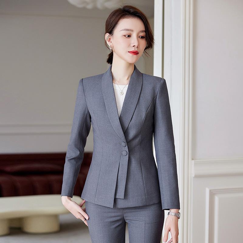 スーツ レディース 高級感 上品 きれいめ グレー 美容師 宝飾店 受付 事務服 オフィス 制服 ビジネス フォーマル 通勤 セットアップ