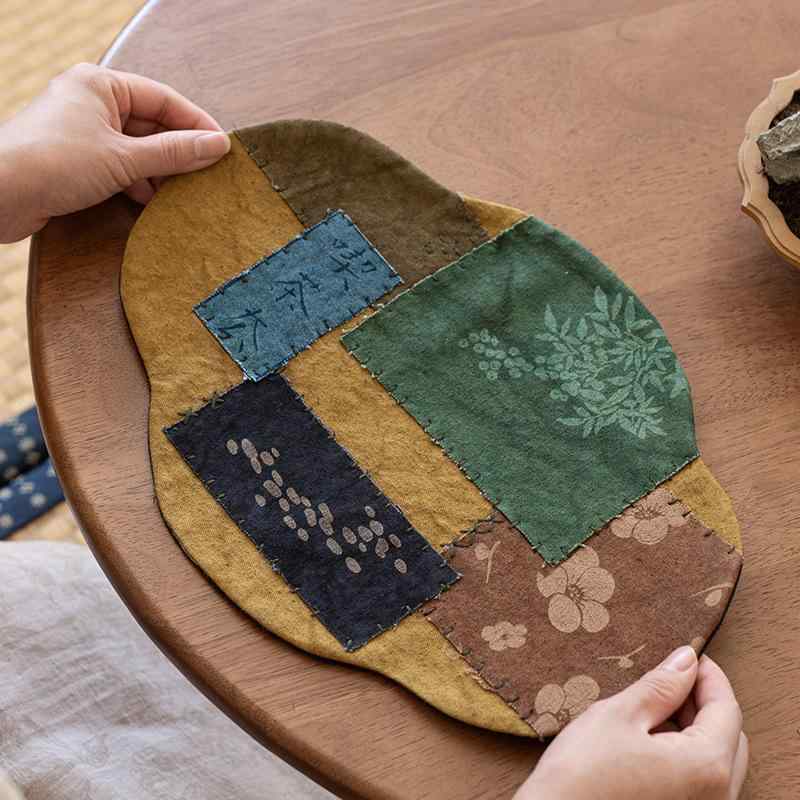茶席 絞り染め 手作り パッチワーク 刺繍 アウトドア 乾式 ナチュラル 綿麻 ざっくり生地 おしゃれ 海棠柄 手書き テーブルランナー ポットマット 小型 新中式スタイル