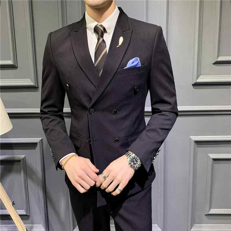 スーツ メンズ 男性用 ダブルブレスト ジャケット ベスト セットアップ ビジネス フォーマル 礼服 結婚式 披露宴 パーティー セレモニー 新郎 介添人 スリム オールシーズン 軽量 スラックス対応 黒 赤 茶 灰 5,018円