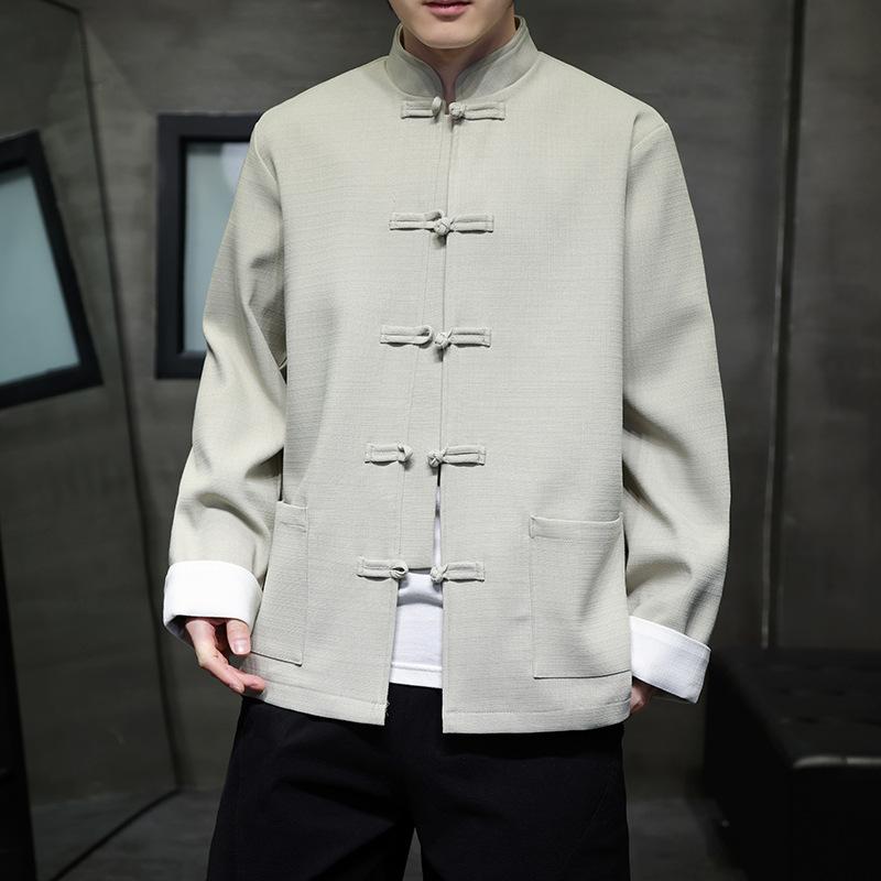 ジャケット メンズ スタンドカラー チャイナボタン 新中華風 春夏 レトロ 個性的 中山服 黒 ポリエステル カジュアル