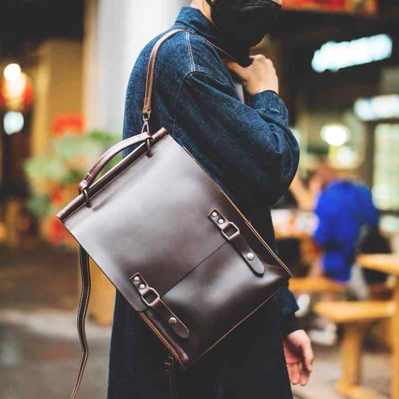 バックパック ユニセックス レトロ クラシック 本革 牛革 レザー 無地 文芸風 おしゃれ PC収納 旅行 トラベル 普段使い ポリエステル裏地 ステッチデザイン リュックサック 鞄 デイパック