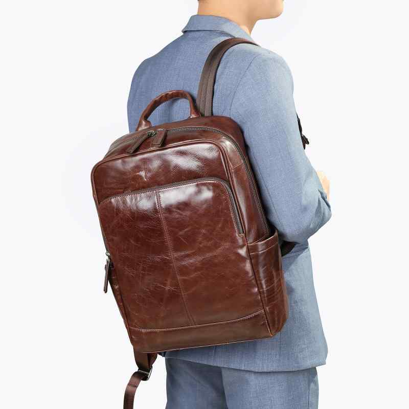 バックパック メンズ 本革 牛革 オイルレザー ビジネス 通勤 通学 旅行 16インチPC収納 A4対応 大容量 耐摩耗 ブラック コーヒー 高級感 デイリーユース｜モズラボ