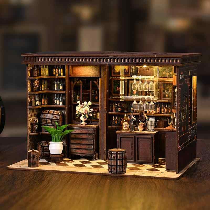 ミニチュア ドールハウス キット 男性向け 木製 手作り 組み立て式 DIY クラフト レトロ調 ヨーロピアン アンティーク コーナーバー ジオラマ 知育玩具 大人の趣味 誕生日 プレゼント