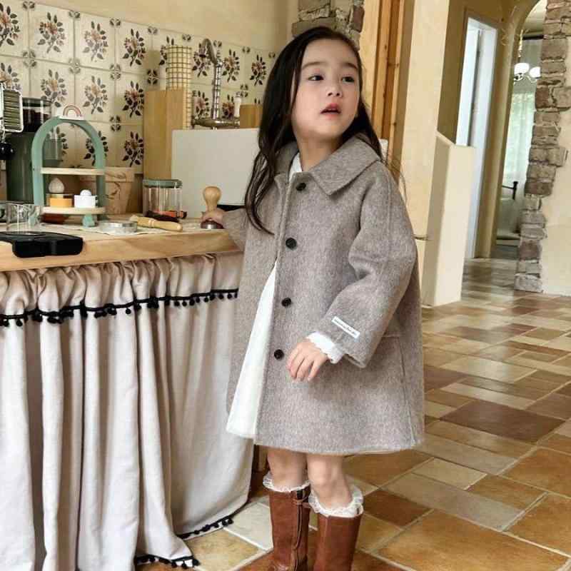 コート 女の子 キッズ ベビー 秋冬 韓国風 おしゃれ カシミヤウール メルトン ミドル丈 アウター ジャケット 子供服 襟付き 長袖 無地 カジュアル