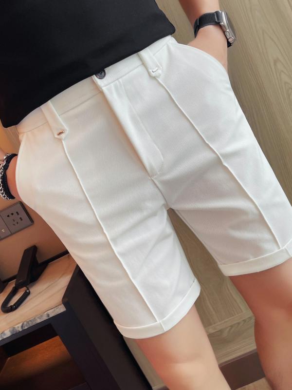 パンツ メンズ スリム 脚長 細見え ダークヘリンボーン 5分丈 ショートパンツ ストレート カジュアル スラックス ポリエステル混紡 微弾性 ビジネスカジュアル 夏 着回し