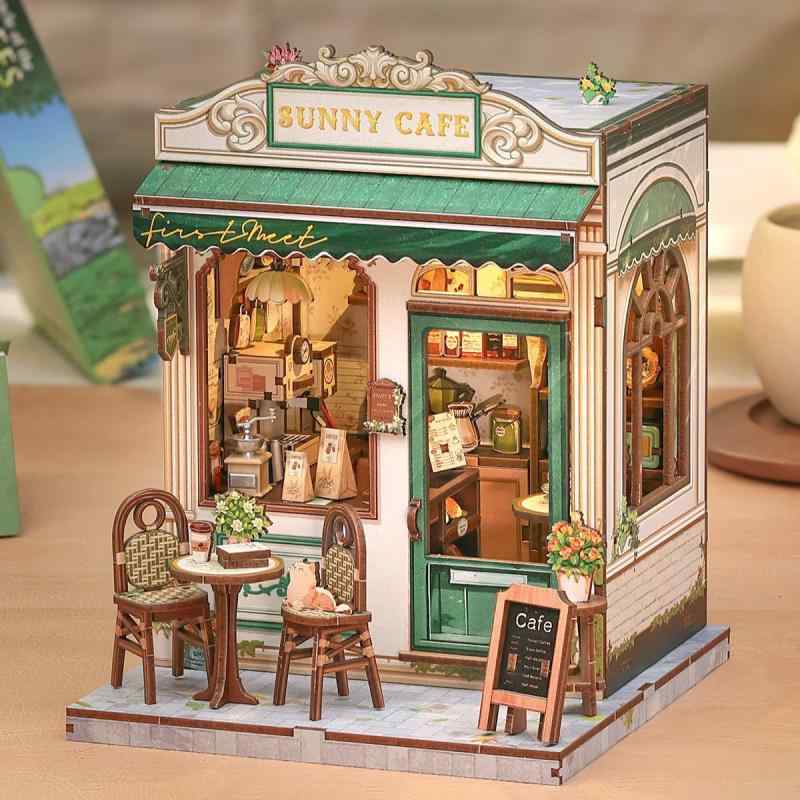 ミニチュアハウス レディース 手作り DIY 組み立て式 積み木 デザートカフェショップ ドールハウスキット 木製 ジオラマ 大人向け