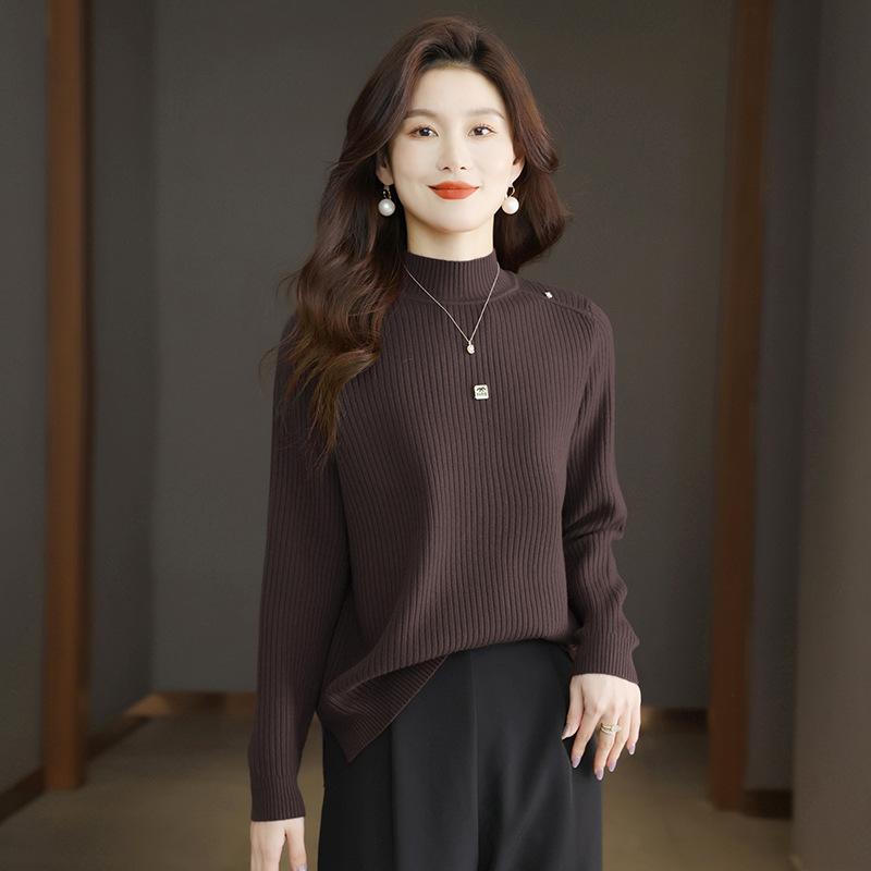 ニット レディース 秋冬 長袖 厚手 プルオーバー ゆったり ショート丈 クルーネック ミセス ママ 通勤 オフィス 切り替え ポリエステル アクリル