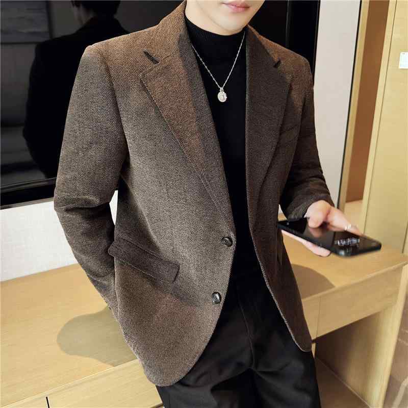 テーラードジャケット メンズ 成人男性 秋冬 朦々たる 杉綾模様柄 か細い相応う 御前上等感 シングル 2つ名取り草 外見兼ね合い イージーケア ポリエステル 商行為心地好い 事務所心地好い 通い 商行為 カジュアルアウター 黒 黒いこと 赤銅色 スーツ-メンズファッション