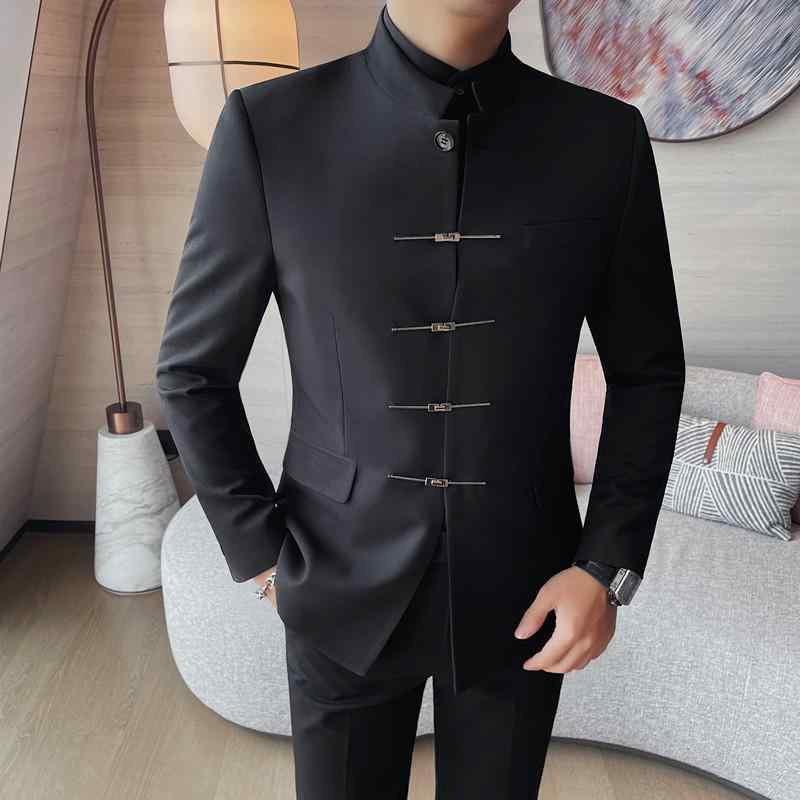 ジャケット メンズ スタンドカラー 中山服風 レトロ クラシック 秋冬 無地 シングルブレスト カジュアル ビジネス 通勤 オフィス ノーアイロン イージーケア スリムフィット ポリエステル素材｜モズラボ