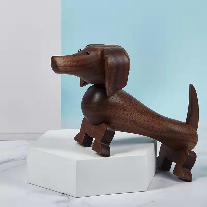 置物 ウォールナット材 木製 ダックスフンド ドッグ 犬モチーフ 北欧風 おしゃれ かわいい ユニーク インテリア カーアクセサリー 誕生日 ギフト プレゼント オブジェ デコレーション 雑貨