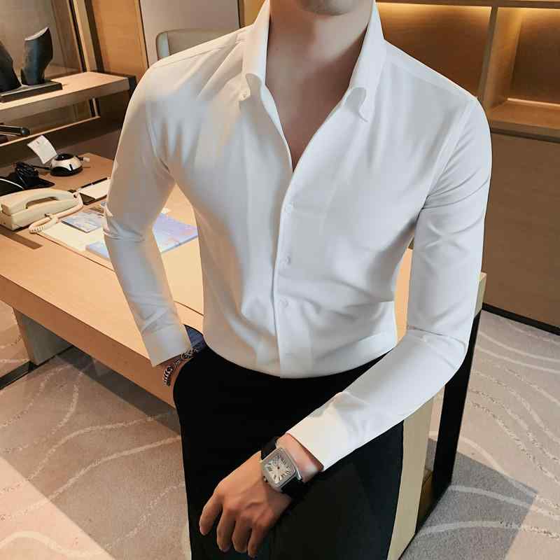 シャツ メンズ 男性用 Vネック ドレープ感 シルクタッチ スリムフィット 長袖 接触冷感 クラブ 作業服 ワークウェア カジュアル ビジネス ユニフォーム