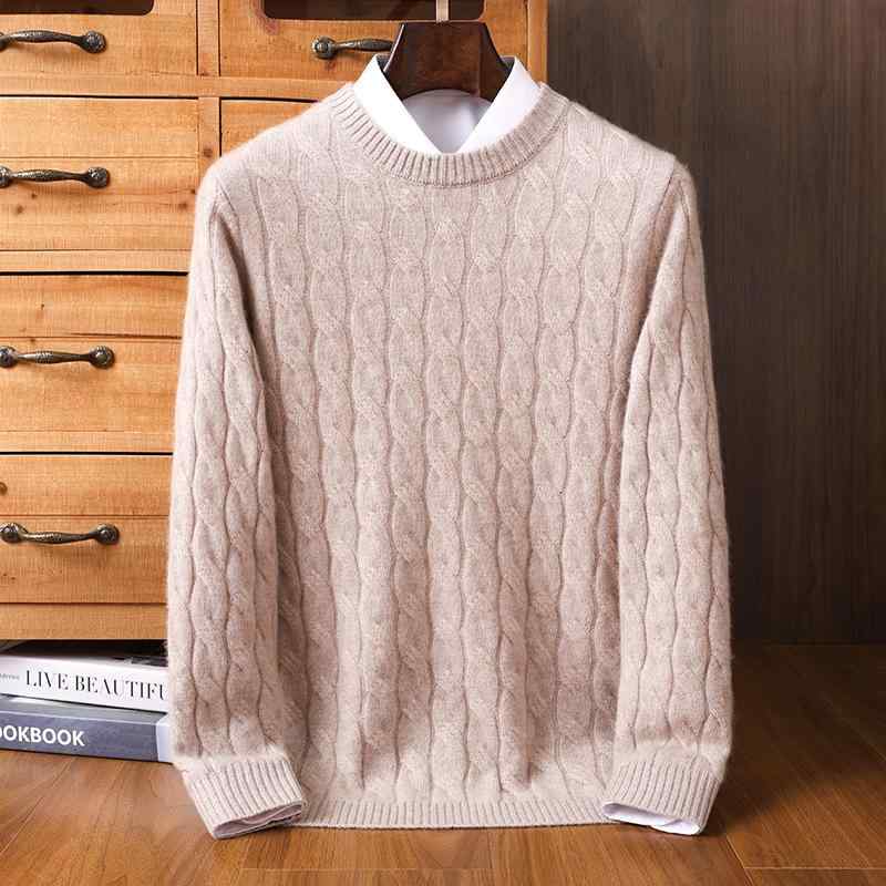 ニット メンズ カシミヤ 厚手 クルーネック ケーブル編み セーター ゆったり ルーズフィット プルオーバー 長袖 秋冬 ビジネス カジュアル 通気性｜モズラボ